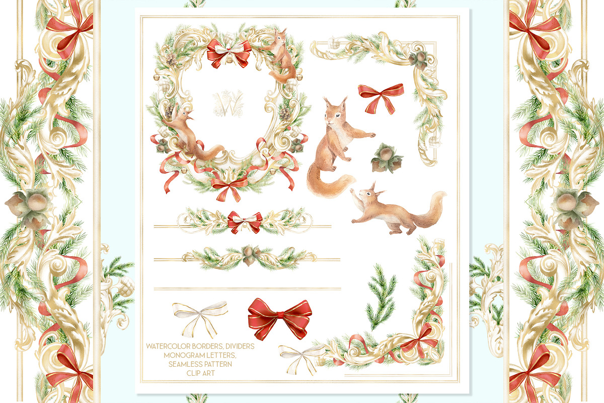 Watercolor Christmas frame, monogram, a Seasonal Illustration by WonderWonder (Photo 3 of 11)
