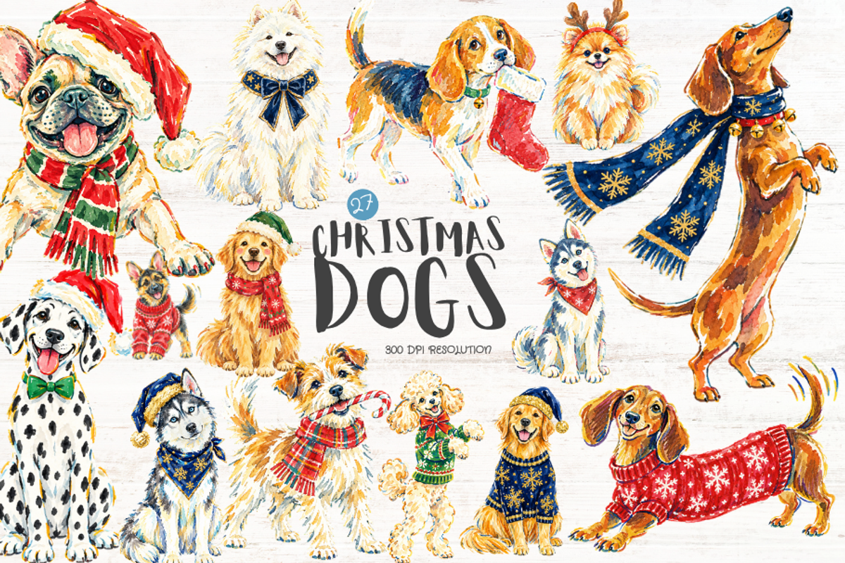 Christmas Dogs PNG, an Animal Illustration by Markicha Art (Photo 1 of 5)