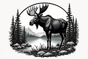 Moose with mountain in the forest, an Illustration by Amazin_art (Thumbnail 7 of 13)