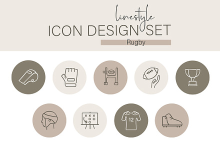 Linestyle Icon Design Set Rugby