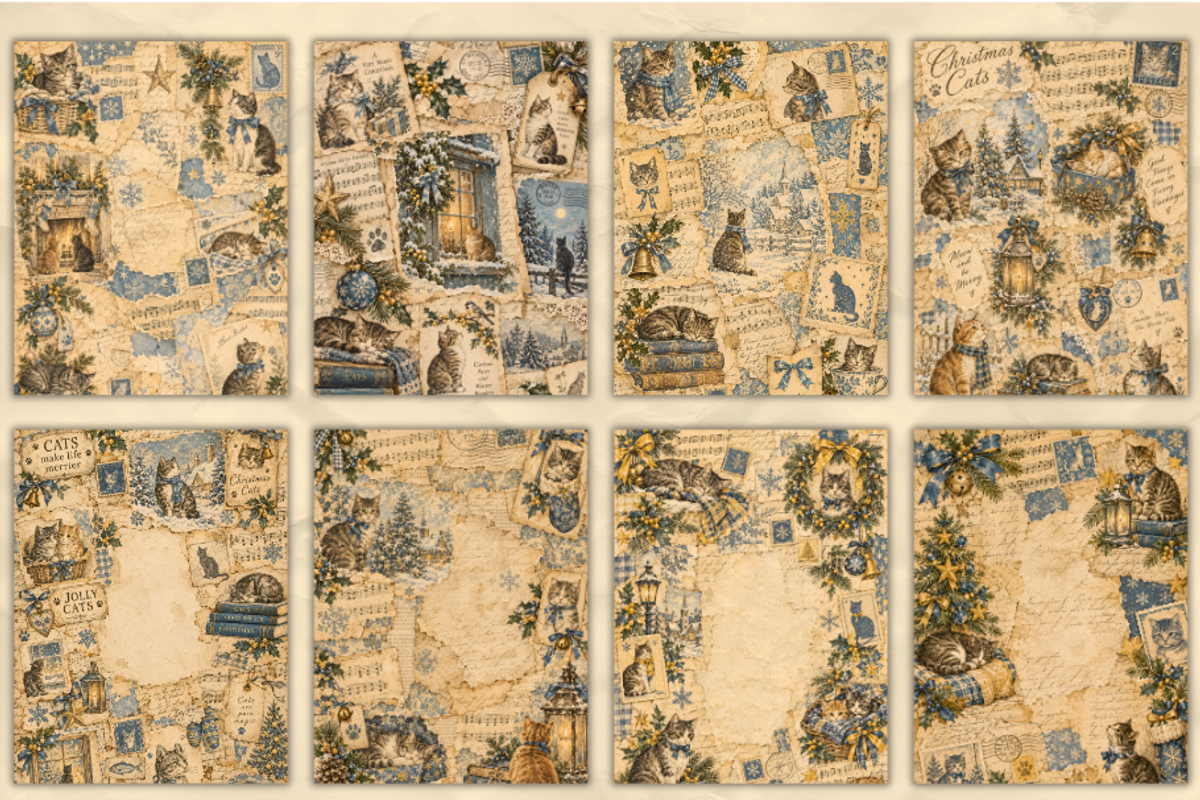 Cats Christmas Junk Journal Pages, a Background Graphic by Markicha Art (Photo 2 of 5)
