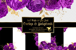 5x7 Purple And Gold Floral Overlays