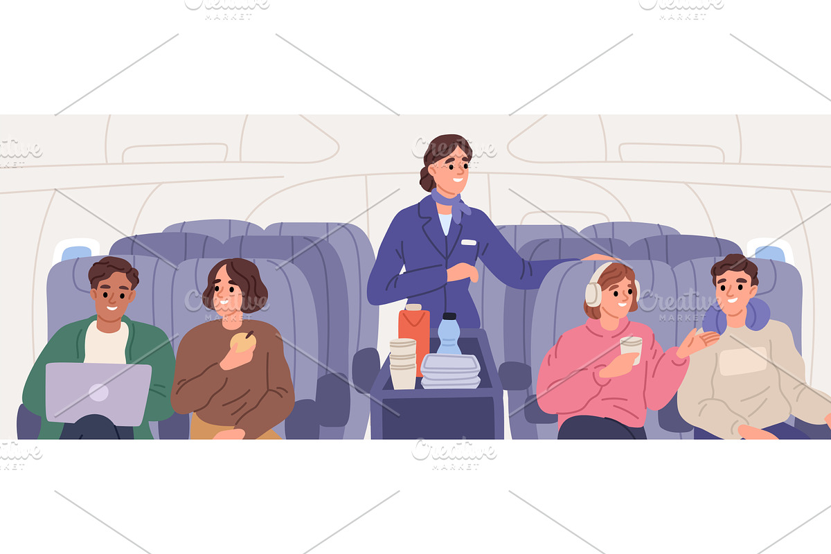 Passengers on plane. Flight, a Transportation Illustration by YummyBuum