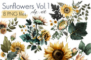 Sunflowers Flowers Clipart, a Seasonal Illustration by Tanya Kart (Thumbnail 1 of 5)