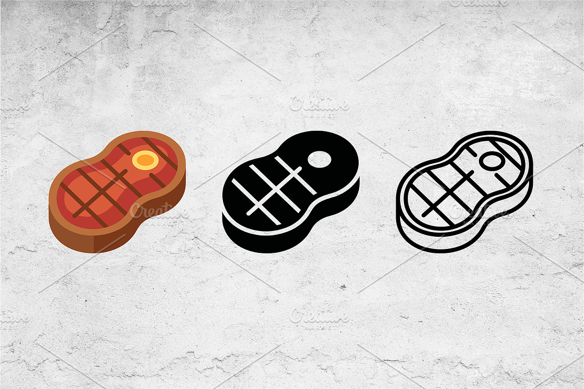 Grilled Steak Icon Set Vector, an Outline Icon by Artonix (Photo 2 of 2)