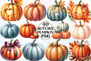 Watercolor Autumn Pumpkin Clipart, an Illustration by CraftArtStudio (Thumbnail 1 of 6)