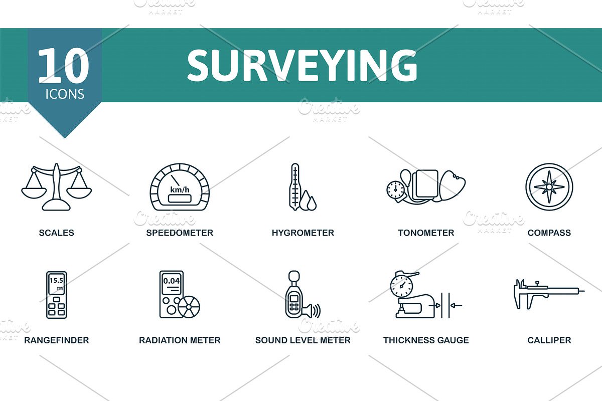 Surveying outline icons set, an Illustration by Aimagenarium@gmail.com