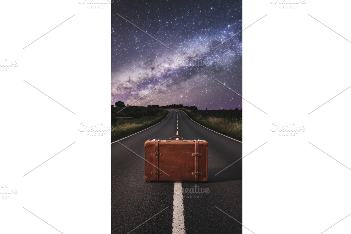 Vintage leather suitcase on an empty, an Illustration by tilialucida