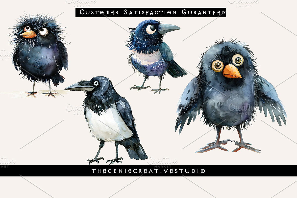 Fluffy Crow PNG Clipart Set, an Animal Illustration by Geniecreativestudio (Photo 4 of 9)