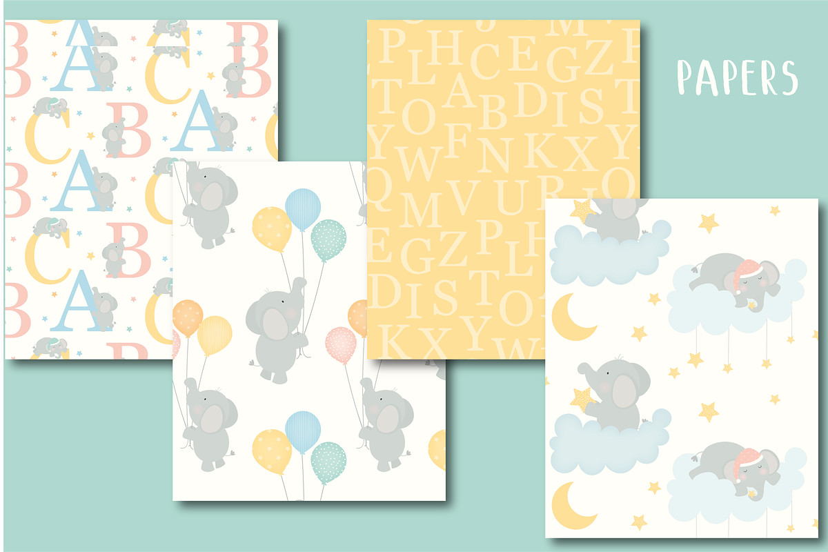 Baby Elephant paper, a Pattern Graphic by Poppymoondesign (Photo 2 of 2)