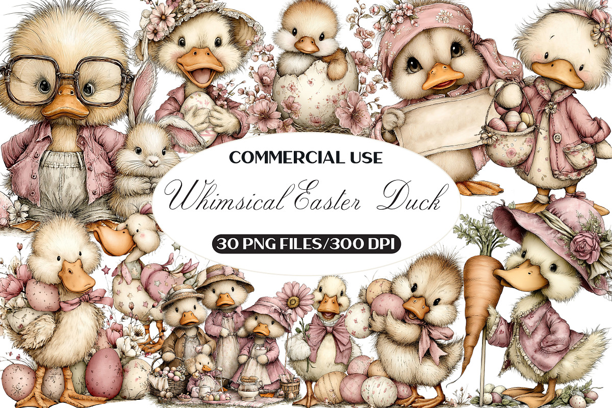 Whimsical Easter Duck Clipart, an Illustration by Black Bird Studio (Photo 1 of 6)