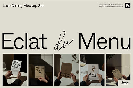 Eclat du Menu: Luxe Dining Mockups, an Advertising Mockup by Made by Attic