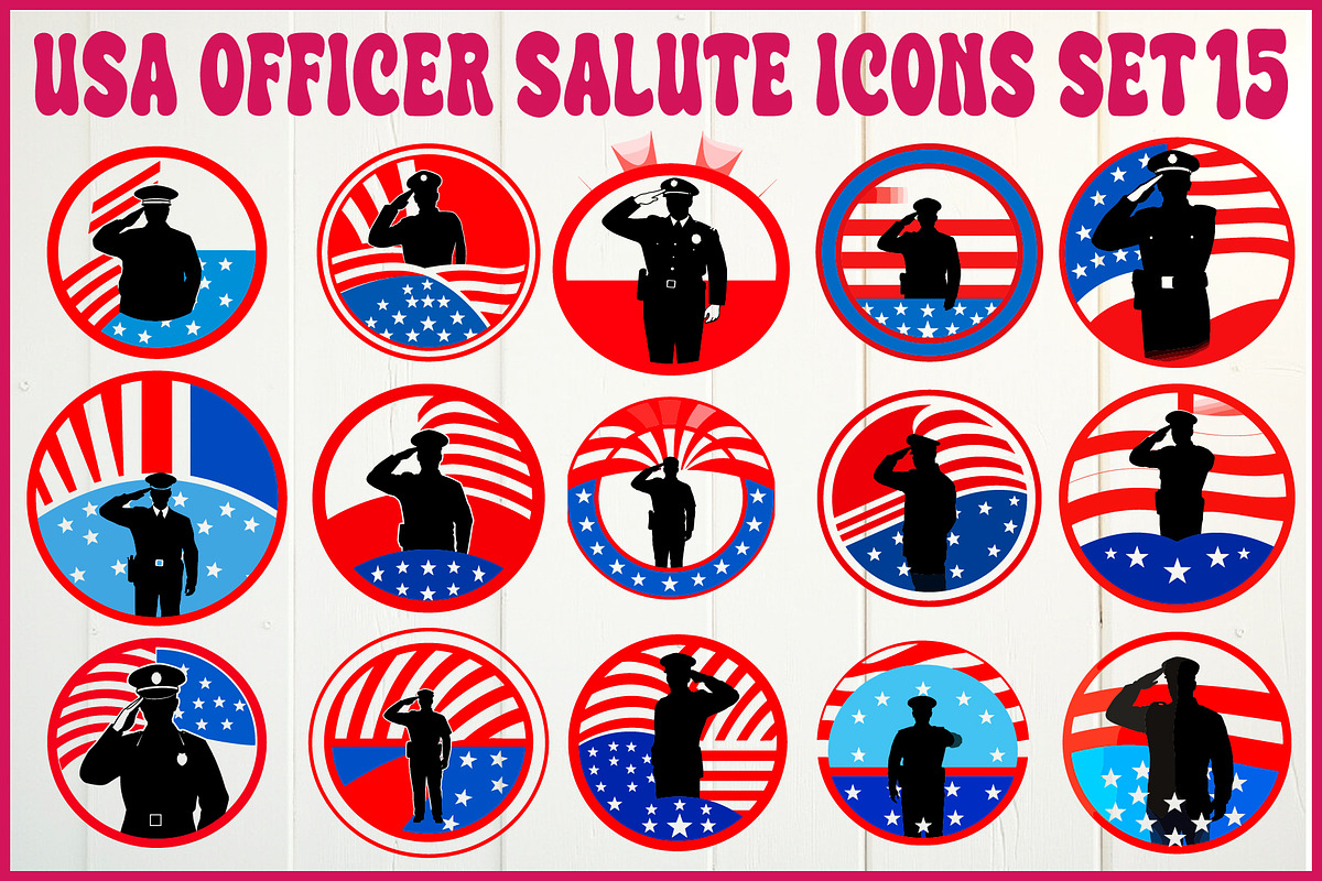 USA Officer Salute Icons Set, an Object Graphic by yasushie (Photo 16 of 16)