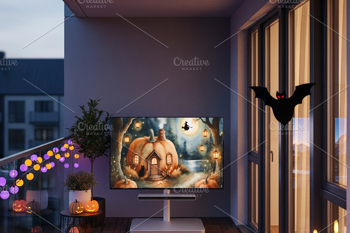 Halloween Pumpkin House with Witch, a Background Graphic by Floraphoria (Photo 8 of 10)