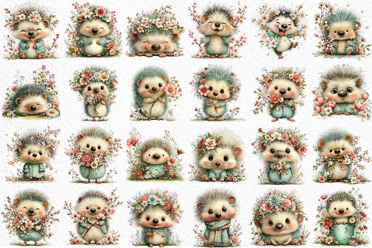 Whimsical Spring Hedgehog Clipart, an Illustration by Craft Nest (Photo 6 of 11)