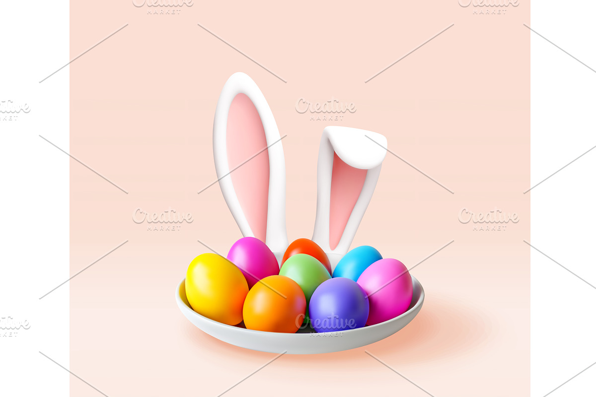 3D colorful easter eggs with bunny, an Object Illustration by Abscent