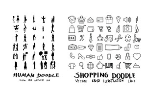 611 Doodle Line Icons Set