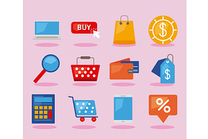 twelve ecommerce business icons, an Object Illustration by studiogstock