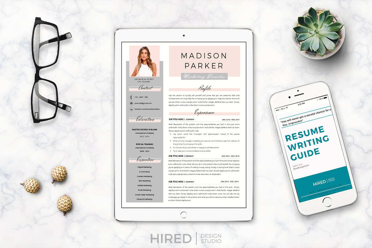 Creative Resume for Word & Pages, a Resume Template by HIRED Design Studio (Photo 5 of 11)