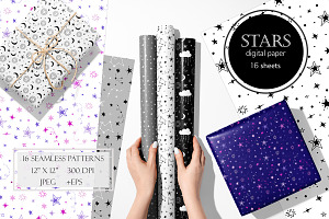 Stars Digital Paper, a Pattern Graphic by Whimsy Brush Studio