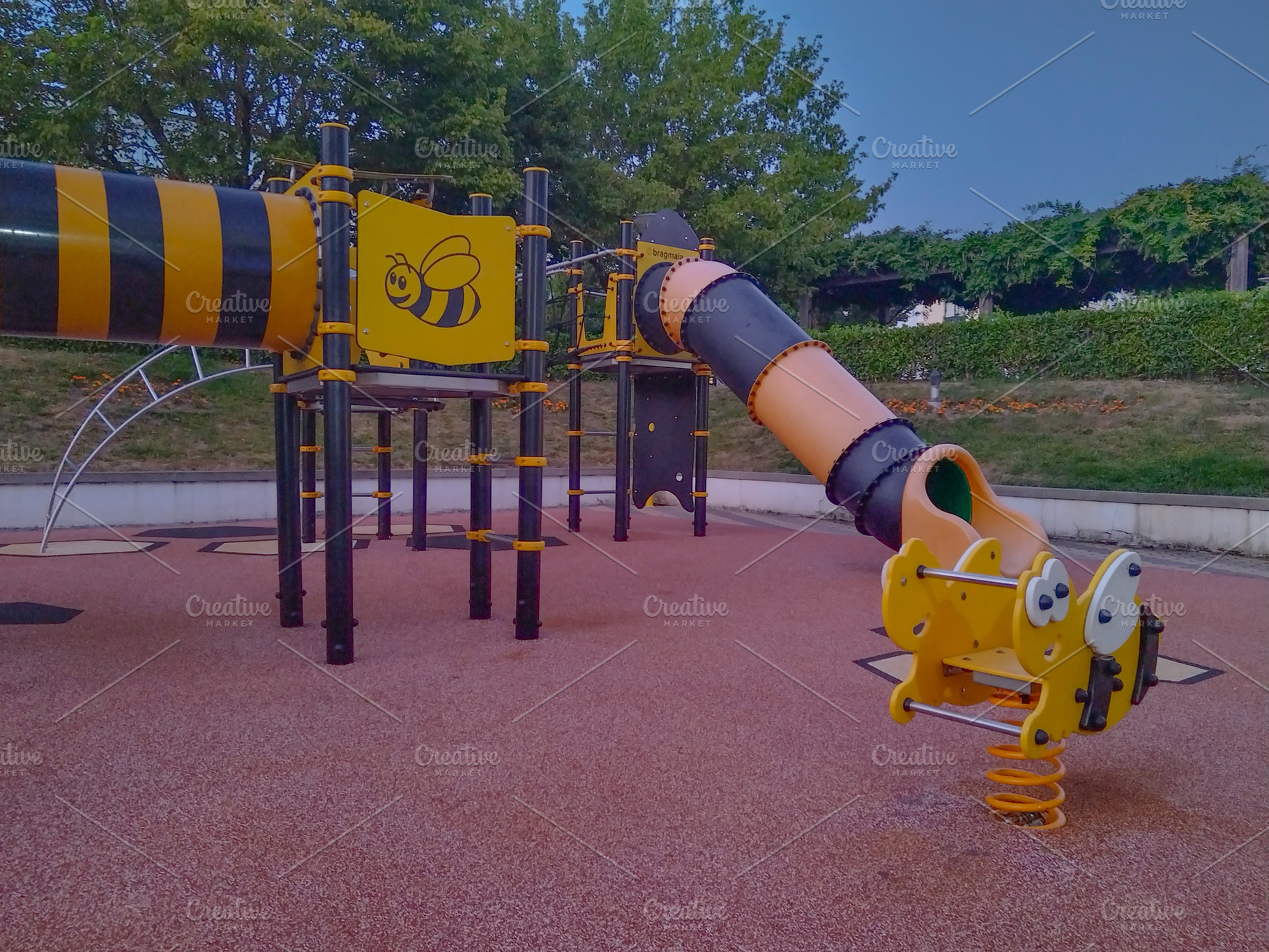 Colorful bee-shaped playground equipment, vila pouca de aguiar,, an Arts & Entertainment Photo by DanFLCreativo