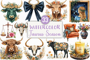 Watercolor Taurus Season Clipart, an Illustration by Craft Nest