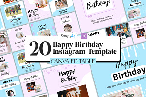 Happy Birthday Instagram Canva Post, a Social Media Template by Snapybiz