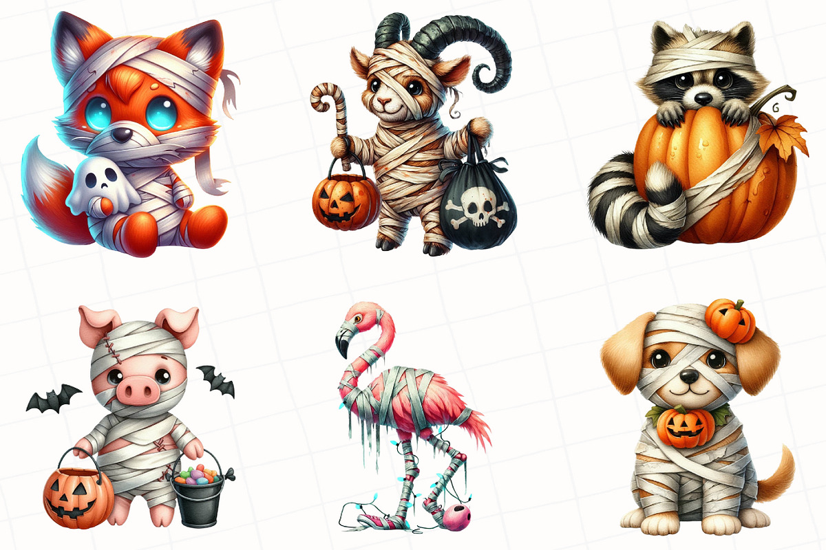 Halloween Mummy Animals Clipart, an Illustration by OK Design (Photo 5 of 5)