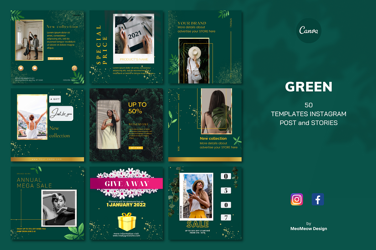 Green Instagram Templates, a Social Media Template by Meoww_Design (Photo 1 of 5)