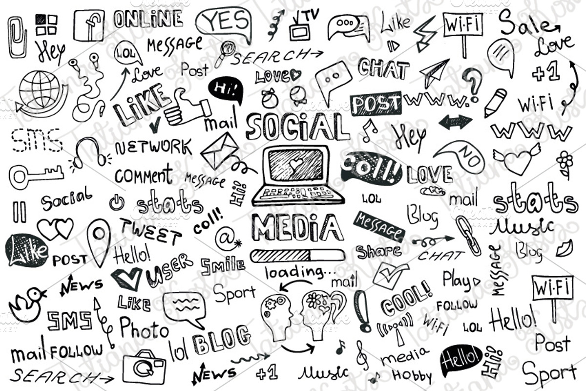 Social media doodle icons,quotes preview 3