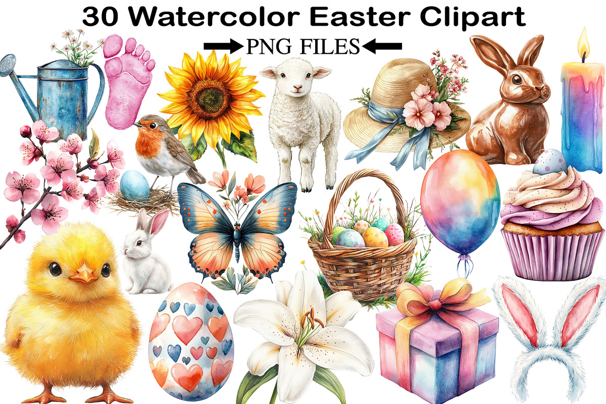 Watercolor Easter Clipart, an Illustration by Black Bird Studio (Photo 1 of 5)