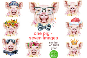Cute watercolor smiling pig, an Animal Illustration by Watercolor fantasy