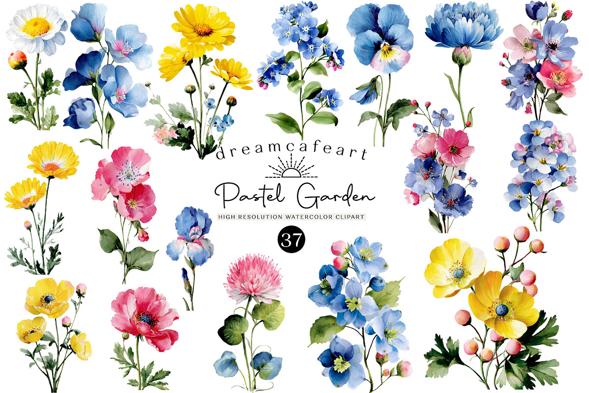 Pastel Garden Watercolor Flowers, an Illustration by DreamCafeArt (Photo 1 of 6)
