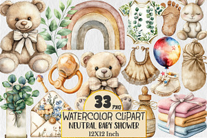 Watercolor Neutral Baby Shower Clipa, an Illustration by Rose Art