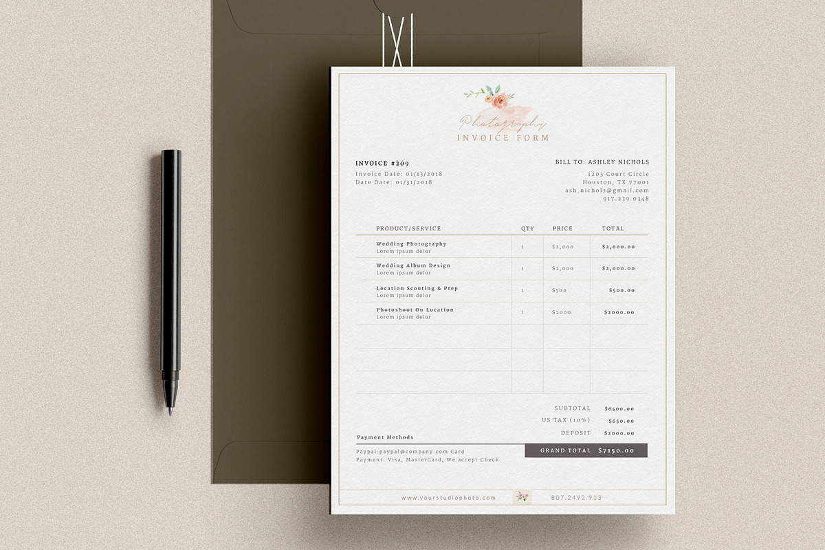 Invoice Template for Photographers, a Flyer Template by By Stephanie Design (Photo 1 of 3)