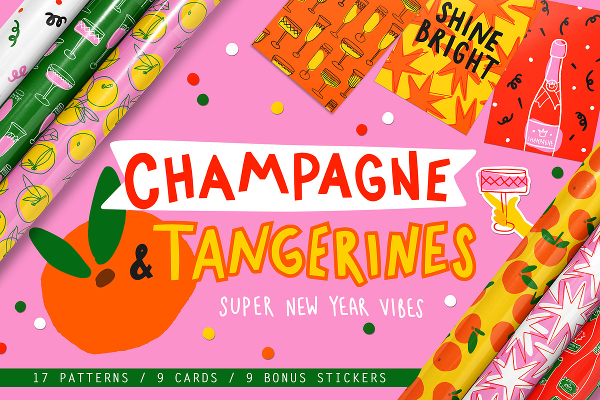CHAMPAGNE & TANGERINES-patterns pack, an Illustration by Yashroom (Photo 1 of 6)