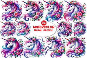 Floral Unicorn Clipart, Floral Clipa, an Illustration by DreamArtGraphic
