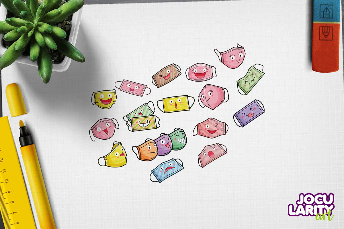 Cute Colorful Facemasks Characters, a Healthcare Illustration by Jocularity Art (Photo 2 of 3)