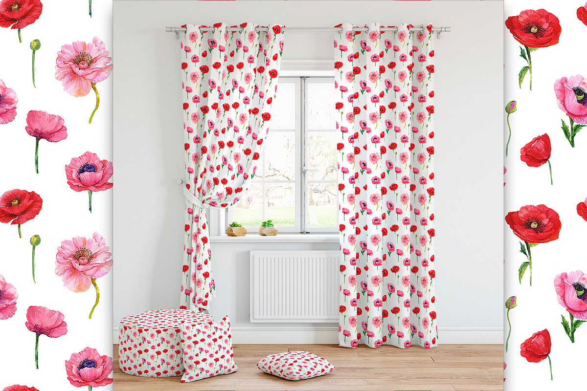 Poppies Flowers, Seamless patterns, a Wallpaper Graphic by NickMitrushov (Photo 4 of 11)