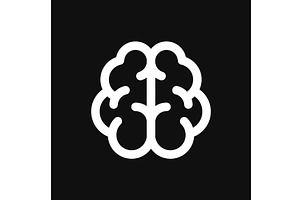 Brain Icon on Black Background. Line