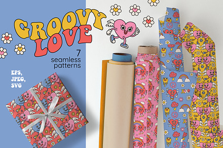 Groovy love: retro seamless patterns