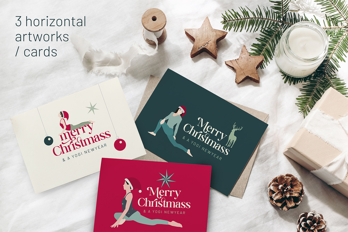 Yoga Christmas and New Year cards, an Illustration by Sunnyfields (Photo 7 of 8)