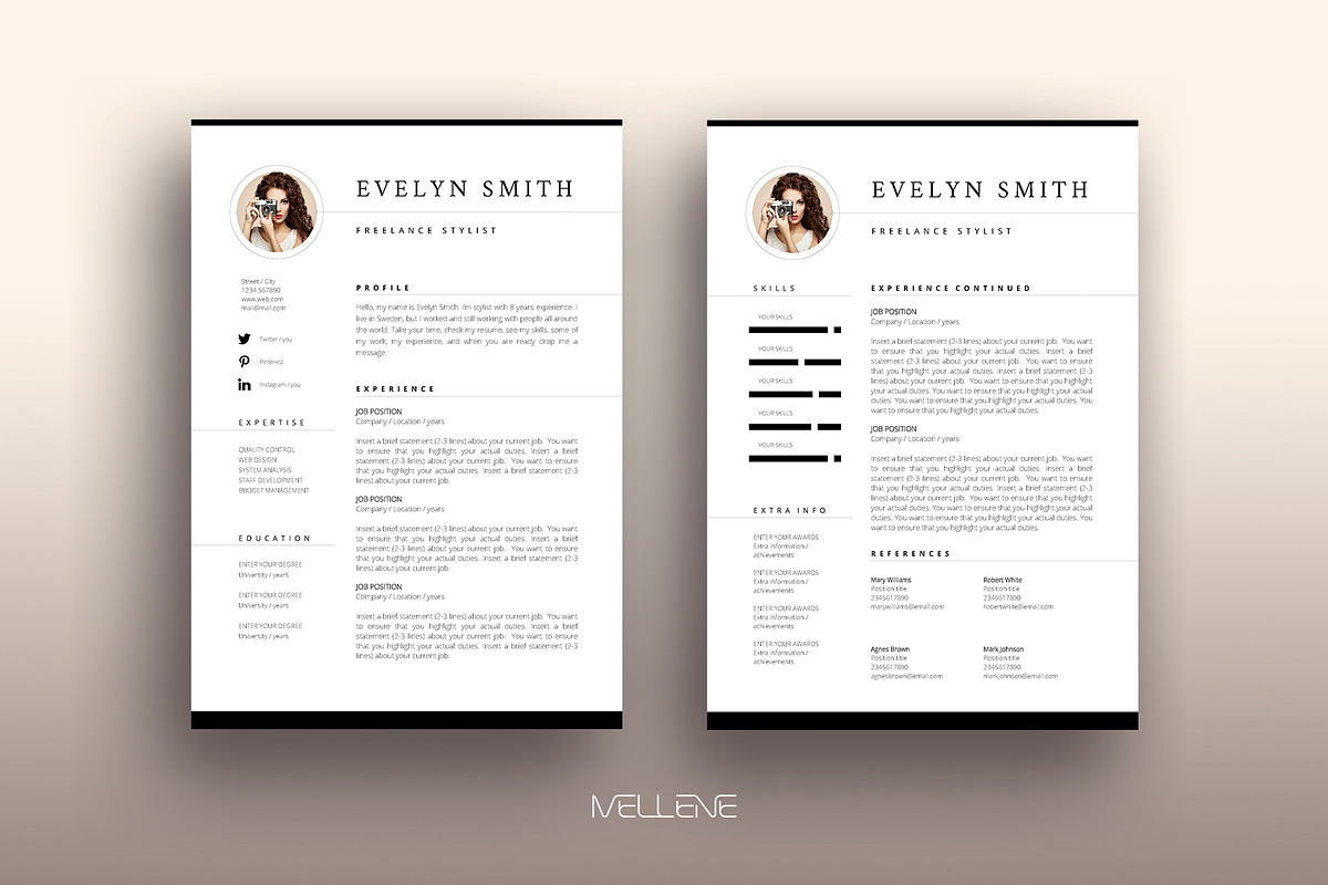 Resume / CV template - Evelyn, a Resume Template by Mellene Templates (Photo 1 of 3)