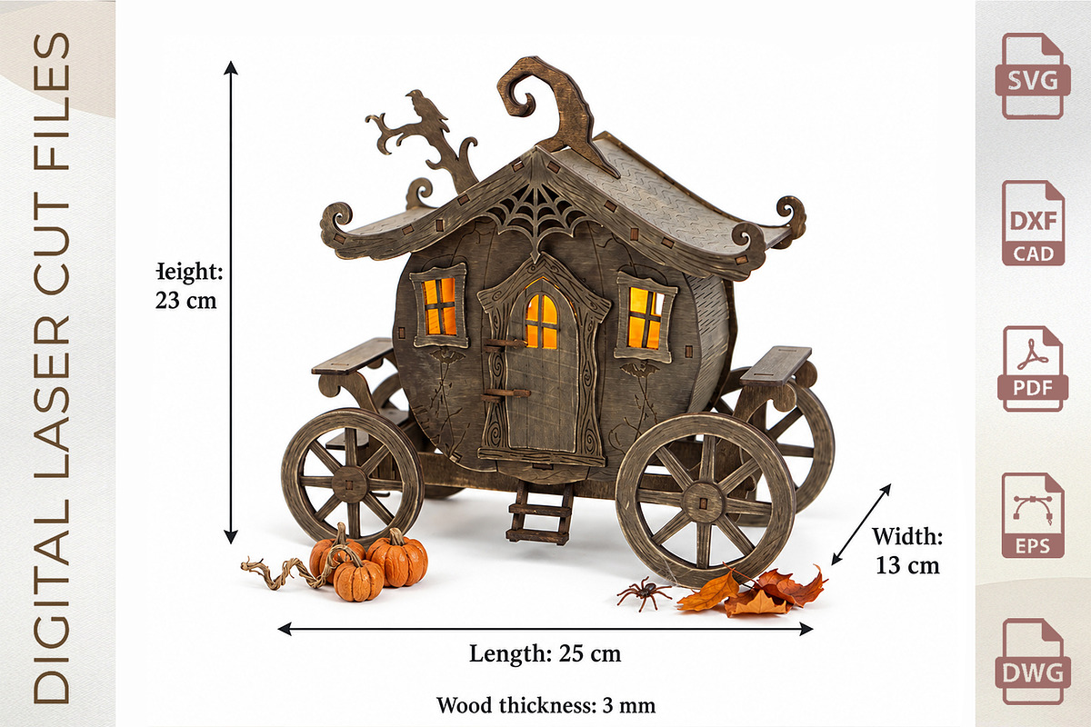Halloween Pumpkin Carriage Laser Cut, an Object Graphic by WoodoraCut (Photo 2 of 8)