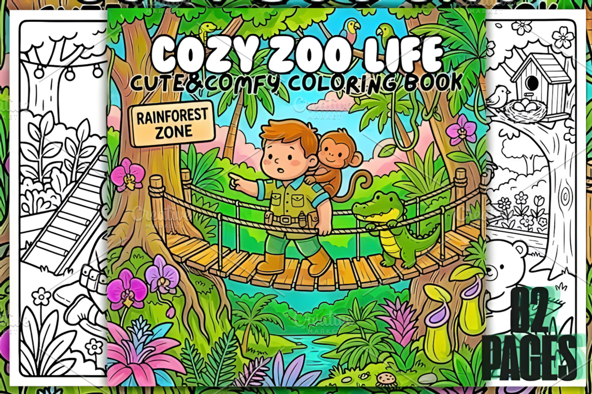 Cozy Zoo Life Cute&Comfy Coloring, a Decorative Illustration by Design Station (Photo 1 of 3)