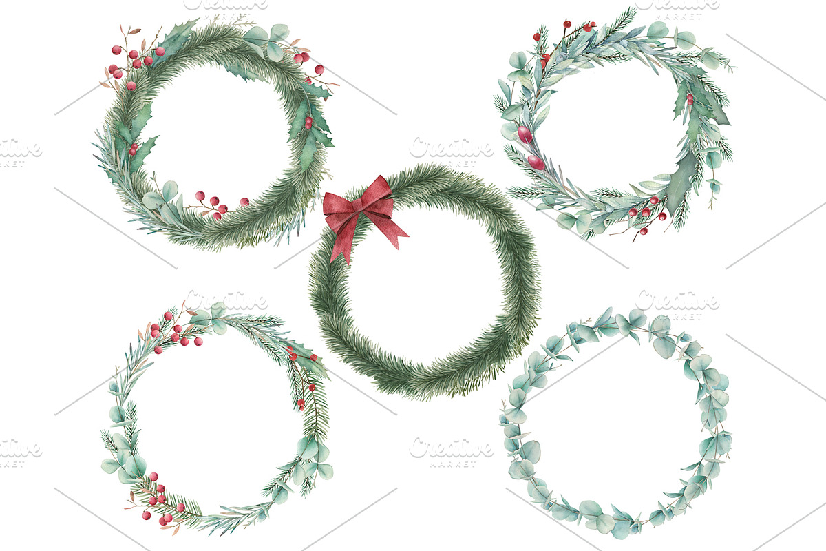 Christmas Wreath Collection, a Seasonal Illustration by Natikka Art (Photo 2 of 2)