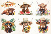 Watercolor Summer Highland Cow, an Illustration by DreamCafeArt (Thumbnail 2 of 8)