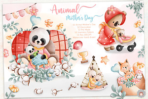 Watercolor Cute Animal Mother's Day