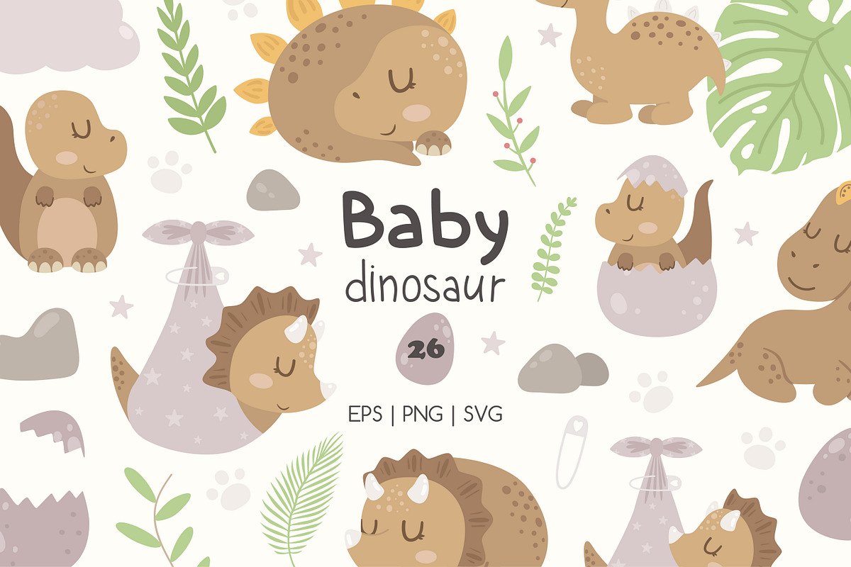 Little Dinosaur - Cute Baby Clipart, a Decorative Illustration by BrillCreateArt (Photo 1 of 6)