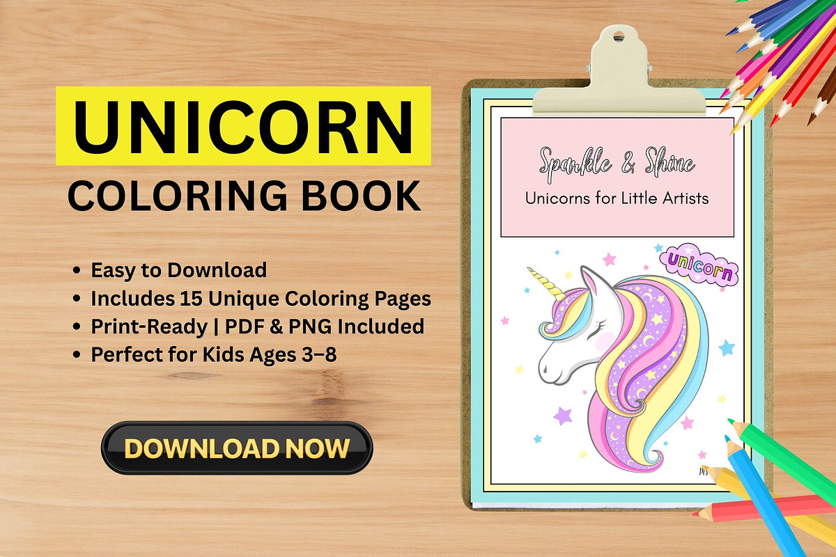 15 pages Unicorn coloring pages, an Animal Illustration by MS Designer (Photo 1 of 3)